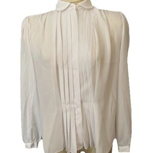 Klé VTG 80/90s Wom Estim. XS/S Beige Poly Chiffon Blouse Ruching/pintucks/pleats
